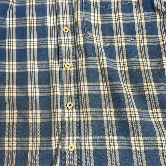 Y2K vintage Gap Plaid Button Down Blue and White Large Damaged - Picture 5 of 12